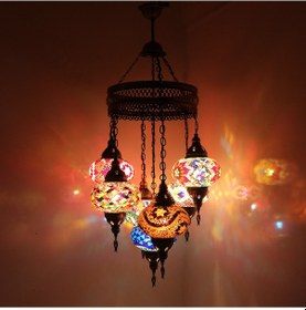 Resim Dekoratif BÜYÜK BOY 7 Lİ AVİZE EL YAPIMI DEKORATİF OSMANLI LAMBASI 