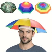 Resim 1 adet Taşınabilir Giyilebilir Başlık Şemsiyesi, Şemsiye Tasarımı ile Yaratıcı Katlanabilir Şapka, %100 Polyester, Sokak Stili, Dokunmamış, Eller Serbest Açık Hava Çalışması, Plaj ve Seyahat 