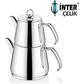 Resim Inter Çelik Hanzade Aile Boyu Çaydanlık Sade Çelik 