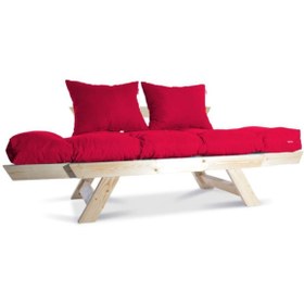 Resim Mobildeco Wood Ahşap Doğal Kırmızı Iki Kişilik Bahçe Koltuğu 