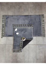 Resim Elite Antrasit Ponpon Saçaklı Peluş 2'li Banyo Paspası Halısı Antrasit 