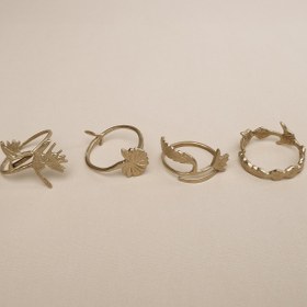 Resim Karışık Çiçeklerden Oluşan Pirinç Peçete Halkası 4'lü Set Gold 5 cm 
