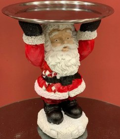 Resim Santa Claus Tray Holder, Holiday Serving Stand, Santa Figurine with Metal Tray for Snacks & Sweets, Christmas Decoration, Santa Sculpture, Santa Claus Tray - Object-2 