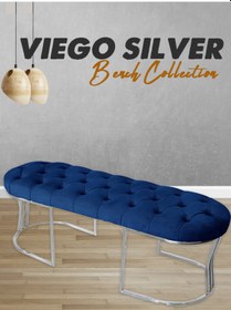 Resim VİEGO SILVER MAVİ-Kapitoneli Model Puf&Bench&Koltuk-Oturak-Uzun Makyaj Puff-Yatak Odası Ucu&Önü 