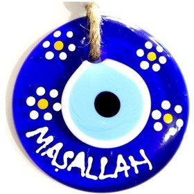 Resim Maşallah Yazılı Papatya Desenli Nazar Boncuklu El Boyaması Duvar Süsü 