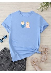 Resim Hamile Gebe T-shirt Çocuklar Baskılı - Bebe Mavisi Bisiklet Yaka Oversize Tişört 
