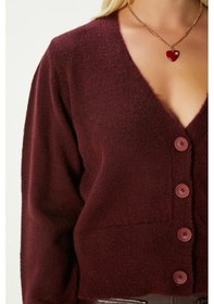 Resim Ritnice Kadın Bold Yumuşak Doku V Yaka Bordo Triko Hırka 70148 Bordo 
