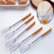 Resim Ahşap Saplı Mini Çelik Çırpıcı - Çok Amaçlı Manuel Yumurta Çırpıcı, Süt Köpürtücü & Kahve Karıştırıcı, Fırın, Çırpma, Blendleme için Temel Mutfak & Restoran Aracı, 1 adet 