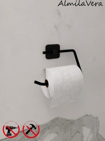 Resim Siyah Yapışkanlı 2 Adet Banyo Köşeliği Halka Havluluk Ve Tuvalet Kağıtlık Seti 3'lü Set Siyah 