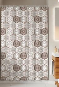 Resim Tropikhome Su Geçirmez Banyo Perdesi Kahve Dantel Desen Duş Perde Yüksek Kalite Küvet Perdesi 180x200cm 