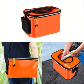 Resim 1 adet Hafif EVA Balıkçılık Malzemeleri Çantası - Geniş ve Katlanabilir, Pompa Gerektirmez, Kamp ve Balıkçılık Severler için Mükemmel, Çok Amaçlı Yaşlı Balık Kavanozu, Sarı Siyah Fermuar ve Sap ile, Açık Hava Malzemeleri | Katlanabilir Tasarım | Dayanıklı EVA Malzeme, Balıkçılık Aksesuarları 