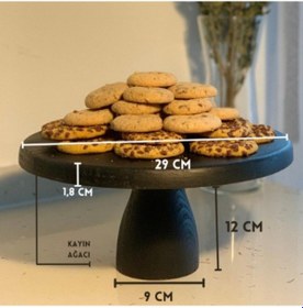 Resim Lucca Siyah 29 Cm Ahşap 12 Cm Ayaklı Yuvarlak Pasta Sunum Tabağı 