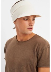 Resim Butikgiz Erkek Uv Koruyuculu %100 Pamuklu Penye Tenis Golf Stil Vizör Şapka Siperlik - Tek Ebat / Bej Bej 