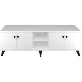 Resim Simple Tv Ünitesi 3 Raflı 4 Kapaklı 150x44x48 Beyaz Beyaz 