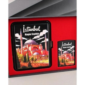 Resim Fagena Store Mavi Jet Alevli Çakmak Sigara Tabakası Kutulu Set 
