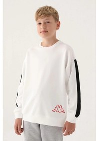 Resim Kappa Krem Bisiklet Yaka Kol Detay Erkek Çocuk Sweatshirt Siyah 