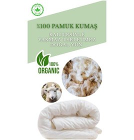 Resim Tek Kişilik Makinede Yıkanabilir %100 Saf Yün %100 Pamuk Kumaş Yakmaz Terletmez Yorgan Beyaz 