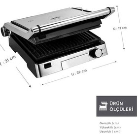 Resim Karaca Biogranit 2000 W Paslanmaz Çelik Izgara ve Tost Makinesi 