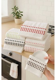 Resim 6 Lı %100 Pamuklu Mutfak Havlusu Seti 30x50 Cm Happy Points Çok Renkli 