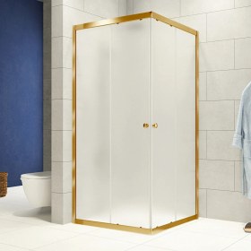 Resim Durul Duşakabin Kare Altın Profil Buzlu Cam 