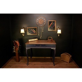 Resim Wooding 120 Cm Masif Ceviz Lacivert Oymalı Çalışma Masası 
