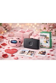 Resim Fujifilm Instax Mini Link 2 Mavi Akıllı Telefon Yazıcısı ve Pal Pembe Dijital Kamera Seti 