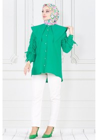 Resim Sevitli Büyük Yaka Kolu Büzgü Detaylı Tunik-benetton Yeşili-3859-benetton Yeşili Yeşil 