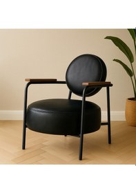 Resim Azra Mobilya Venüs Siyah Modern Deri Berjer Metal Ayaklı Koltuk Oturma Odası & Salon İçin Şık Tekli Koltuk Siyah 