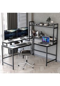 Resim 610-b L Masa ,raflı L Şekilli Ofis Masası Beyaz 