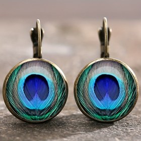 Resim 1 Çift Suteyi Vintage Tavuskuşu Tüyü Küpeler, Cam Taşlı Alaşım, Kadınlar için Tribal Tarzı Moda Takı, Günlük Kullanım & Hediye Fırsatları, Tavuskuşu Takıları 