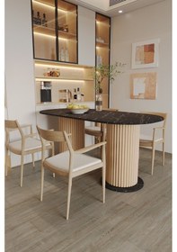 Resim Ahşap Ayaklı Elips Oval Yemek Masası Siyah 