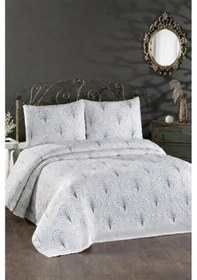 Resim Sonay Nakışlı Şönil 3 Parça Çift Kişilik Yatak Örtüsü Gri Gri 