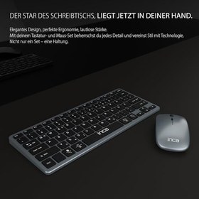 Resim Inca IBK-572 Kablosuz Klavye Mouse Seti - Bluetooth 3.0/5.0 + 2.4G, Şarjlı 180mAh Klavye & 500mAh, Sessiz Tuş, 4D Mouse, 78 Tuş, 10M Menzil, PC, MAC, iOS, Android Uyumlu, Ultra İnce, Hafif 