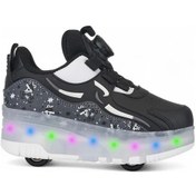 Resim Siyah Işıklı Patenli Ortopedik Unisex Çocuk Spor Ayakkabı Nils 