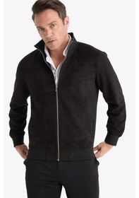 Resim Defacto Slim Fit Dar Kesim Dik Yaka Fermuarlı Süet Mont D1524ax25aubk27 Siyah 