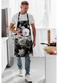 Resim Adawall Siyah Çiçek Tasarımlı Mutfak Önlüğü 