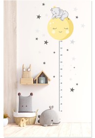 Resim Sevimli Uyuyan Fil ve Ay Boy Ölçer Çocuk Odası Duvar Sticker - 50 cm / Renkli / Boy Ölçer 