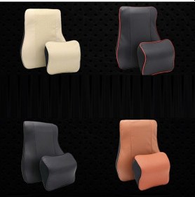 Resim Deri Hafızalı Köpük Dört Mevsim Araba Koltuğu Boyun Destek Yastığı Kafalık + Bel Pedi Bej 