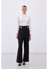 Resim Sateen Bel Aksesuarlı Pantolon - Siyah-136488 Siyah 