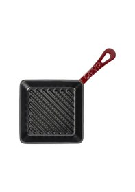 Resim Lava Döküm Mini Kare Izgara Tava Döküm Demir Yekpare Saplı Ölçü 16x16cm.-bordo Bordo 