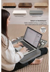 Resim Keyif Çalışma Tepsisi Yastıklı Dizüstü Bilgisayar Laptop Kucak Yatak Koltuk Kahvaltı Minderli H.Bej 