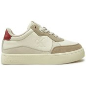 Resim Calvin Klein Jeans Erkek Süet Detaylı Krem Deri Sneakers 