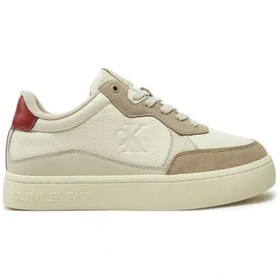 Resim Calvin Klein Jeans Erkek Süet Detaylı Krem Deri Sneakers 