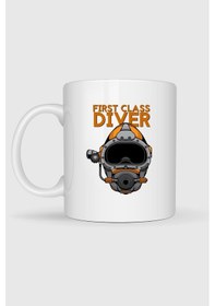 Resim First Class Diver Baskılı Kupa Bardak beyaz 