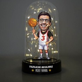 Resim Basketbolcu Karikatürlü Işıklı Fanus Biblo 