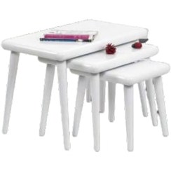 Resim Zigon OSM CLASS Model Sehpa Parlak Beyaz Ahşap Kayın torna Retro ayak El Yapımı 