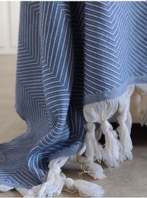 Resim %100 Pamuk Koltuk Örtüsü - Çok Amaçlı Koltuk Şalı, Pike, Piknik Örtüsü-170x220cm Mavı Mavi 