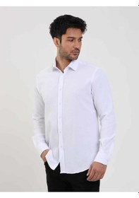 Resim Dufy Beyaz Erkek Slim Fit Gofre Desenli Brent Yaka Uzun Kol Gömlek - 104795-beyaz Beyaz 