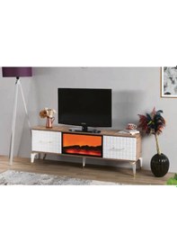 Resim Bera Atlantik Çam Membran Kareli Şömineli İnci Tv Sehpası Atlantik Çam 