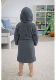 Resim Luna Soft Kız / Erkek Çocuk Kapşonlu Pamuklu Bornoz Peluş Sabahlık 7/8 Yaş Koyu Gri 